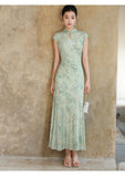 Bluebell Willow Green Embroidered Cheongsam Dress