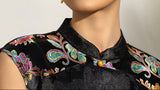 Lunara Black Jacquard Embroidered Cheongsam Dress