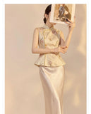 Sabrina 2-Piece Embroidered Shawl Cheongsam Set