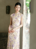 Shine Purple Mist Jacquard Cheongsam Dress