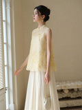 Celandine Light Yellow Embroidered Silk Top Cheongsam
