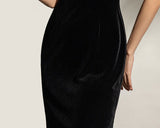 Philippa Black Velvet Floral Embroidered Cheongsam