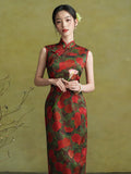 Sunset Sonorous Exquisite Silk Cheongsam Dress Rose Qipao