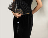 Philippa Black Velvet Floral Embroidered Cheongsam