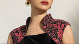 Philippa Black Velvet Floral Embroidered Cheongsam