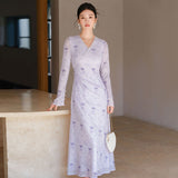 Nerissa Purple Smoke Floral Cheongsam Dress