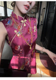 Phlox 2-Piece Crimson Brocade Vest Cheongsam