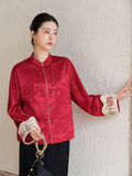 Wren Red Satin Jacquard Cheongsam Coat