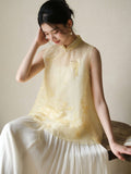 Celandine Light Yellow Embroidered Silk Top Cheongsam