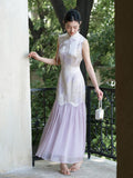 Francesca Silver Purple Sheer Panel Cheongsam Dress