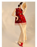 Velvet 2-Piece Embroidered Vest Skirt Cheongsam Set