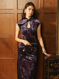 Agate Purple Lace High-Slit Cheongsam Dress