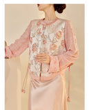 Sonnet 2-Piece Jacquard Vest Pink Skirt Cheongsam Set