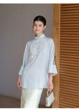 Tiara Cloud Blue Beaded Jacquard Cheongsam Top