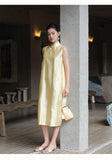 Solara Mist Lemon Yellow Silk Cheongsam Dress