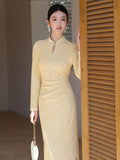Ines Unique Knitted Jacquard Cheongsam Dress Modern Qipao