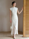 Romina Peach Textured Jacquard Cheongsam Dress