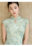 Bluebell Willow Green Embroidered Cheongsam Dress