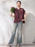 Sage Short Sleeve Purple Brown Cheongsam Top