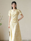 Renowned Xiangye Yellow Jacquard Cheongsam Dress