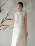 Tanzanite Clear White Lace Embroidered Cheongsam Dress