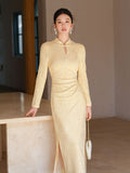 Ines Unique Knitted Jacquard Cheongsam Dress Modern Qipao