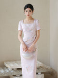 Celeste Peony Pink Jacquard Cheongsam Dress