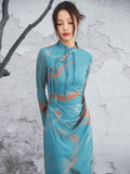 Allure Blue Tassel Frog-Buttons Cheongsam Dress