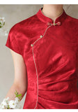 Opal Red Jacquard Satin Cheongsam Dress