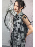 Yarrow Black Butterfly Mesh Cheongsam Top