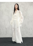 Tang White Lace Wide-Leg Pants Cheongsam