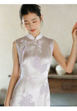Francesca Silver Purple Sheer Panel Cheongsam Dress