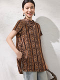 Dorothea Coffee Brown Print Cheongsam Top