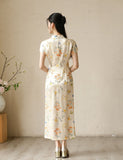 Sage Licorice Apricot Silk Cheongsam Dress