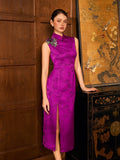 Acacia Purple Embroidered Jacquard Cheongsam Dress