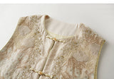 Viviana Apricot Yellow Beaded Embroidered Cheongsam Vest