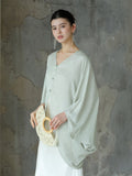 Charm Chic Rayon Jacquard Cheongsam Blouse Bat Sleeve Qipao