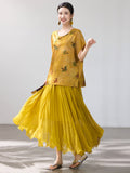 Emmanuelle Flower Yellow Jacquard Cheongsam Top