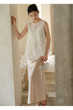 Tulip White Mulberry Silk Embroidered Cheongsam Top