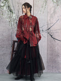 Peridot Black Red Layered Cheongsam Skirt
