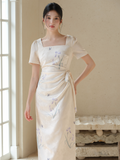 Polaris Apricot Blue Slim Fit Cheongsam Dress