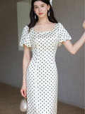 Petra Moon White Polka Dot Cheongsam Dress