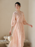 Ursula Peach Blossom Embroidered Cheongsam Dress