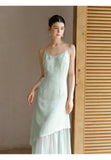 Beatrix Smoke Blue Jacquard Cheongsam Slip Dress