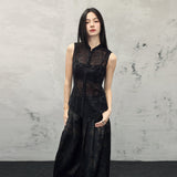 Xiaowen Black Lace Jacquard Cheongsam Top