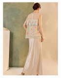 Interlude 2-Piece Embroidered Vest Champagne Skirt Cheongsam Set