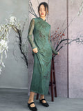 Giselle Green Stretch Knit Cheongsam Dress