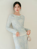 Hematite Sky Blue Lace Cheongsam Top