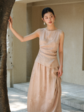 Zephyr 2-Piece Brown Pink Embroidered Cheongsam Top
