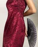 Isolde Wine Jacquard Dragon Cheongsam Dress